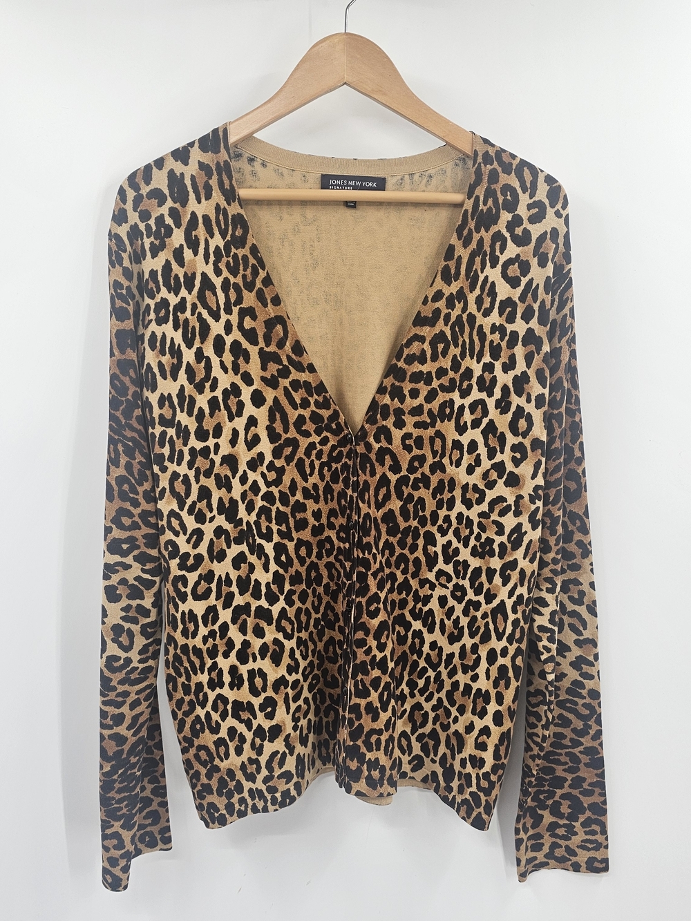 Jones New York Leopard V-Neck Sweater - Brown Size XL
